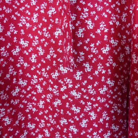 Saks Fifth Avenue Dress Womens US 12 Red Ditsy Floral Button Midi Viscose Boho - Picture 10 of 11